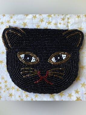 Chic Black Cat: Hand Beaded Coin Purse / Jewelry Pouch